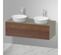Duravit White Tulip, meuble sous-lavabo suspendu, largeur 1300 x profondeur 550mm, avec 2 tiroirs, avec technologie tip-on, WT4988B77H2, Couleur: Corps : gris pierre brillant, façade : noyer américain
