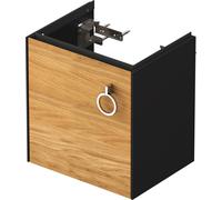 Duravit White Tulip, meuble sous-lavabo suspendu, largeur 384 x profondeur 298mm, avec 1x arrêt de porte à gauche, avec poignée, WT4250LH558, Couleur: Corps : graphite satiné, façade : chêne naturel m