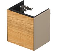 Duravit White Tulip, meuble sous-lavabo suspendu, largeur 384 x profondeur 298mm, avec 1x arrêt de porte à gauche, avec technologie tip-on, WT4240LH560, Couleur: Corps : taupe silk mat, façade : chêne
