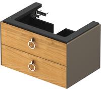 Duravit White Tulip, meuble sous-lavabo suspendu, largeur 684 x profondeur 458mm, avec 2 tiroirs, avec poignée, WT43510H592, Couleur: Corps : gris pierre soie mat, façade : chêne naturel massif