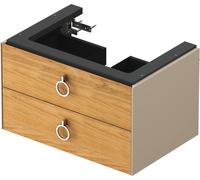 Duravit White Tulip, meuble sous-lavabo suspendu, largeur 684 x profondeur 458mm, avec 2 tiroirs, avec poignée, WT43510H560, Couleur: Corps : taupe silk mat, façade : chêne naturel massif