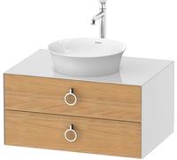 Duravit White Tulip, meuble sous-lavabo suspendu, largeur 800 x profondeur 550mm, avec 2 tiroirs, avec poignée, WT49900H585, Couleur: Corps : blanc brillant, façade : chêne nature massif