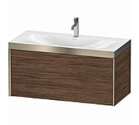 Duravit XViu unité vanité XV4611OB121P 100x48cm, 2000 gigogne, 2000 trou du robinet, champagne mat, Cadres P, noyer foncé