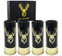 Durawe Company Verres à schnaps avec tête de cerf pour hommes et femmes, fête de mariage, fête des pères, cadeaux pour chasseurs 12 GA chasse au cerf - Petits verres à schnaps avec boîte cadeau (Noir)