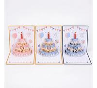 Durdiiy Lot de 3 Carte Anniversaire 3D Pop-Up Fait Main, Carte Anniversaire Femme et Homme Motif Élégant Or Rose Bleu Or et Bleu Nuit Cadeau d'Anniversaire pour Amis et Famille