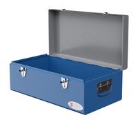 DURHAND Caisse boite à outils en métal transportable avec 3 poignées, 2 loquets, dim. 50L x 26l x 18,5H cm, bleu