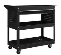 DURHAND Chariot d'Atelier 3 Niveaux avec Tiroir Poignée 82x35x76cm Noir | Desserte Atelier, Chariot à Outil, Porte-Outils Latéral, pour Garage, Entrepôt, Outils de Bricolage