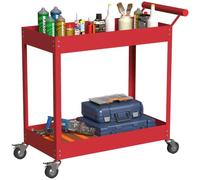 DURHAND Chariot d'Atelier Servante à 2 Niveaux 150 Kg 84,5x38x84cm Rouge | Chariot à Outils, Poignée Latérale, Roulettes Verrouillables, pour Garage, Entrepôt, Outils de Bricolage