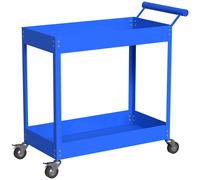 DURHAND Chariot d'atelier servante atelier à 2 niveaux, poignée latérale et roulettes verrouillables, 84,5x38x84cm, bleu