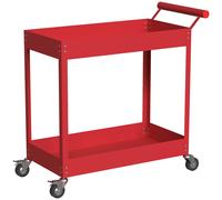 DURHAND Chariot d'atelier servante atelier à 2 niveaux, poignée latérale et roulettes verrouillables, 84,5x38x84cm, rouge