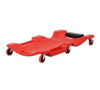 DURHAND Chariot de Mécanicien avec Repose-Tête Rembourré et 2 Plateaux Latéraux en Plastique Rouge, 100x48x12 cm