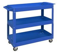 DURHAND Chariot Desserte d'Atelier Acier 3 Plateaux 83 x 35,3 x 76 cm Bleu | Sur Roulettes, Avec Poignée, Charge Max. 150 kg, Desserte à Outils