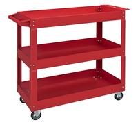 DURHAND Chariot desserte d'atelier Acier 3 Plateaux sur roulettes avec poignée - Charge Max. 150 kg - 83 x 35,3 x 76 cm Rouge
