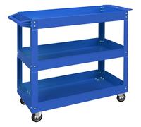 DURHAND Chariot desserte d'atelier acier 3 plateaux sur roulettes avec poignée charge max. 150 kg 83 x 35,3 x 76 cm acier bleu