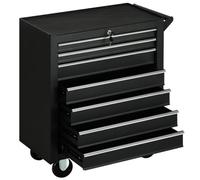 DURHAND Coffre à Outils Roulant 7 tiroirs verrouillable métal Noir Mat | Armoire à outils avec poignée latérale, chariot, pour garage, atelier