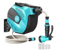 DURHAND Enrouleur Automatique Pivotant 180° Fixation Murale Noir et Vert | Tuyau Arrosage 15 + 1,5 m, Buse de Pulvérisation, Support Mural Intégré