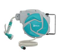 DURHAND Enrouleur Tuyau Arrosage Mural Automatique 10 + 1 m, Pivotant 180°, Buse à 7 Modes, pour Jardin, 28x14x34cm, Vert