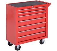 DURHAND Servante d'atelier avec roulettes, chariot à outils avec 7 tiroirs, verrouillable, chariot de montage avec frein de stationnement, chariot mobile, charge maximale 150 kg, acier, rouge