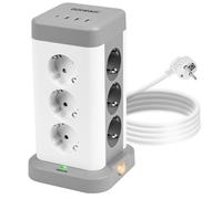 Duronic ET12C Tour Multiprise avec 3 Ports USB-A et 1 Port USB-C 12 Prises 3680W 13A Multiprise avec parasurtenseur Protection Contre Les surtensions Câble de 1,8 m