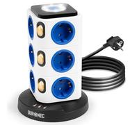 Duronic ET12L Tour Multiprise avec 3 ports USB-A | Veilleuse tactile | 12 Prises 3680W 13A | Multiprise avec parasurtenseur