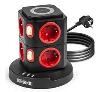 ET8W Tour Multiprise avec 3 ports USB et Recharge sans fil - 8 Prises 3680W 13A - Multiprise avec parasurtenseur protection contre les surtensions - Câble de 1,8 m