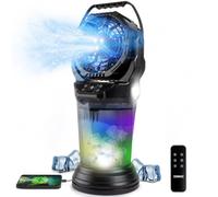 Duronic FM6 BK Ventilateur de brume rechargeable Réservoir d’eau 2 litres | 4 vitesse Télécommande incluse Lumières LED Lampe torche d’urgence Ventilateur portable extérieur camping pique-nique