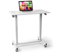 Duronic TM03T Poste de Travail Mobile Assis-Debout Hauteur Ajustable de 73 à 107 cm Surface de 88 x 50 cm pour PC ou Vidéoprojecteur Charge maximale de 15 kg Support à roulettes Blanc
