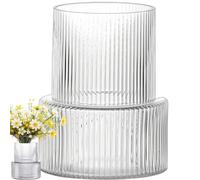 Duscdesp Vase en verre strié - Gris - Transparent - Grand vase à fleurs moderne - Pour la décoration du salon, de la table - Aesthetic Room Decor (transparent)