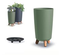 Pot de fleurs pieds haut Tube jardiniere rond 24 cm bac a fleurs mat vert en plastique