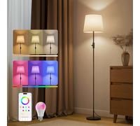 DUSKTEC Lampadaire LED RGB Connecté, App, Compatible avec Alexa | 16 millions de couleurs, blanc 2700K-6000K, 1%-100% dimmable, mode musique, 1200 lm, lin tissé, sans création de compte
