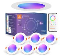 DUSKTEC Spot LED Encastrable RGBWW Multicolore Connectée Alexa Smartphone | Spot LED Dimmable RGB Couleur Variable 2700K-6000K Intensité Réglable, 220V 10W Intelligente Spot Encastré Bluetooth Lot de 6