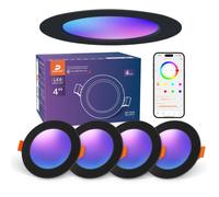 DUSKTEC Spot LED Noir Encastrable RGBW Couleur Bluetooth Connecté Alexa 10W | APP Dimmable Spot LED 220V Salle de Bain IP44, 2700K-6000K Luminaire Encastrable Plafond Multicolore Trou 100-112mm, Lot de 4