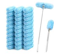 Duster Plumeau Kit de Démarrage (1 Manche + 30 Recharges)，Plumeau Poussiere Telescopique pour Swiffer,2 en 1 pivotante à 360° pour plafonds, Ventilateurs, fenêtres
