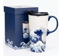DUSVALLY Tasse de voyage en céramique de 500 ml avec couvercle, grande tasse à café en céramique avec poignée, passe au micro-ondes et au lave-vaisselle, coffret cadeau inclus