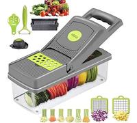 DUTTY Hachoir à légumes 12 en 1 - Mandoline de cuisine - Lames multifonctions - Coupe-légumes et hachoir à oignons - Pour tomates, concombres, carottes