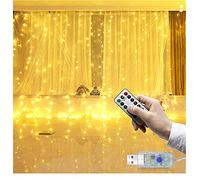DUVERT LED Guirlande sans crochet, Guirlande lumineuse LED rideau de 3M long (1m/2m/3m haut), led bande, bandeau pour décoration de fête de mariage et noël, télécommande USB, (3mx3m, Blanc chaud)