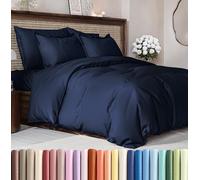 Duvet Cover Queen Size Set - Extra Soft Queen Size Duvet Cover 90 x 90 with 2 Pillow Shams - Hotel Luxury Easy Care and Fade Free w/ Zipper Closures & Ties - Comfy Breathable Bedding Set (Navy Blue)