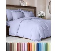 Duvet Cover Queen Size Set - Extra Soft Queen Size Duvet Cover 90 x 90 with 2 Pillow Shams - Hotel Luxury Easy Care and Fade Free w/ Zipper Closures & Ties - Comfy Breathable Bedding Set (Lavender)