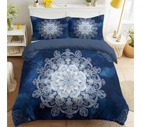 Duvet Cover Sets, Easy Care Bedding Bed Set Double Size 79" x 79", Luxurious Elegant Symmetrical ZEN Luxury Calm Mandala Floral Duvet Covers With 2 Matching Pillowcases 50 x 75 cm for Kids and Adults