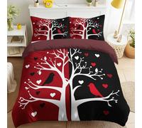 Duvet Cover Sets, Easy Care Bedding Bed Set Queen Size 102" x 87", Modern Minimalist Romantic Cartoon Silhouette Hearts Big Tree Birds Duvet Covers With 2 Pillowcases 50 x 75 cm for Kids and Adults
