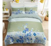 Duvet Cover Sets, Easy Care Bedding Bed Set Single Size 53" x 79", Vintage Serene Fresh Elegant Refined Stripes Natural Floral Duvet Covers with 1 Matching Pillowcases 50 x 75 cm for Kids and Adults