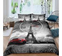 Duvet Cover Setsets De Housse De Couette Parure De Lit Personnes Gris Voiture Horloge Tour Eiffel Xcm Taies Xcm % Microfibre Doux Et Respira
