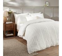 Duvet Day Housse de Couette Harrison Stripe Design Minimaliste capitonné, Tissu Doux au Toucher et Finition Facile d'entretien (Blanc - Double)