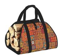 DUWAA Groupe de transport de bois de chauffage à imprimé géométrique marocain, sac en toile pour bois de chauffage, porte-bûches robuste, accessoires de poêle à bois