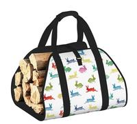 DUWAA Lapins dans différentes poses sautant en cours d'exécution, sac en toile pour bois de chauffage, porte-bûches robuste, accessoires de poêle à bois