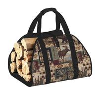 DUWAA Lodge Bear Grand sac de transport en bois de cheminée avec poignées pour un transport facile et poêle à bois 48 x 101 cm