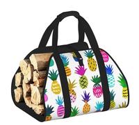 DUWAA Sac de transport de bois de chauffage avec imprimé ananas coloré, sac en toile pour bois de chauffage, porte-bûches robuste, accessoires de poêle à bois