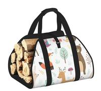 DUWAA Sac de transport de bois de chauffage imprimé animaux, sac en toile pour bois de chauffage, porte-bûches, accessoires de poêle à bois