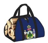 DUWAA Sac de transport de bois de chauffage imprimé drapeau de l'État du Maine - Sac en toile pour bois de chauffage robuste - Accessoires de poêle à bois