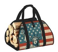 DUWAA Statue de la Liberté avec Paniers en Bois Imprimé Américain avec Poignée Grand Range-bûches pour Cheminée Résistant à l'usure Sac de pique-nique Panier à bûches